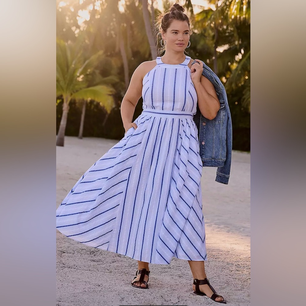 Lane Bryant Striped Blue and White Halter Dress